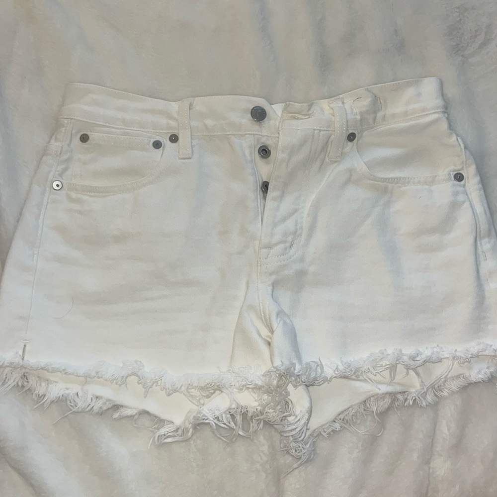 Madewell white relaxed denim shorts.